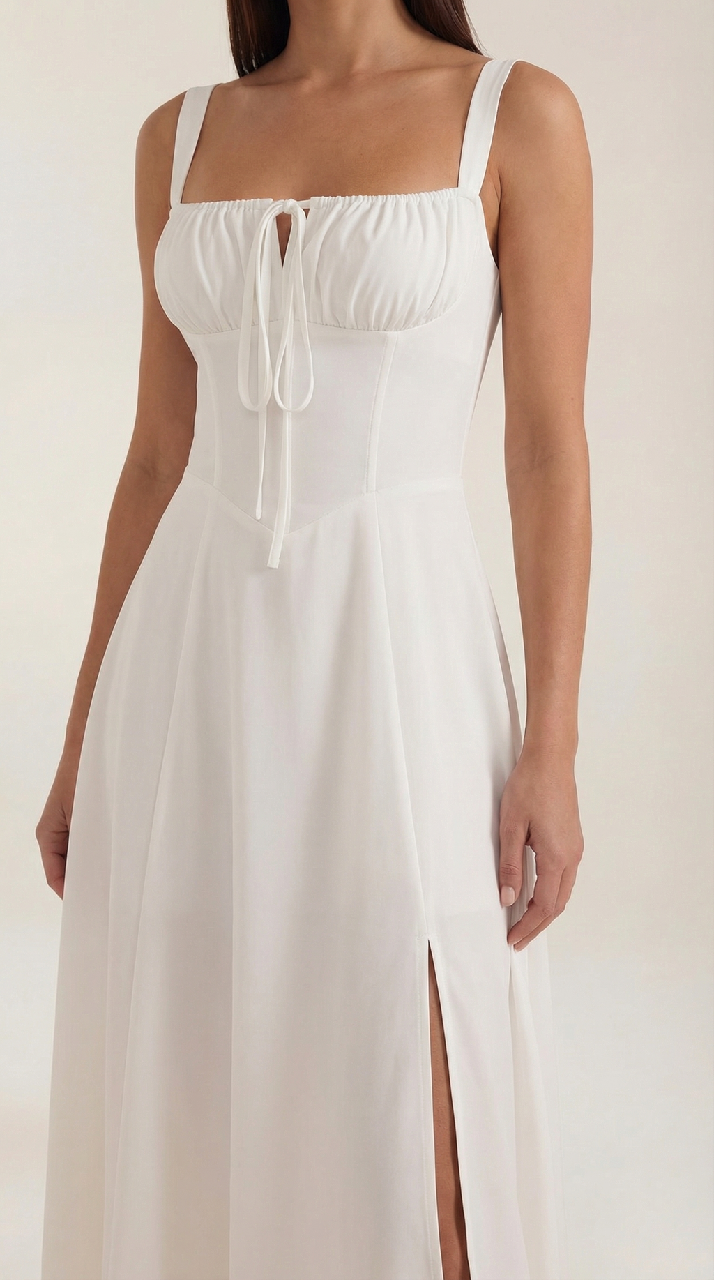 Jade Lace-Up Midi Dress — Women’s Sweetheart Neck A-Line Midi Dress with Side Slit Elegant Summer Dress