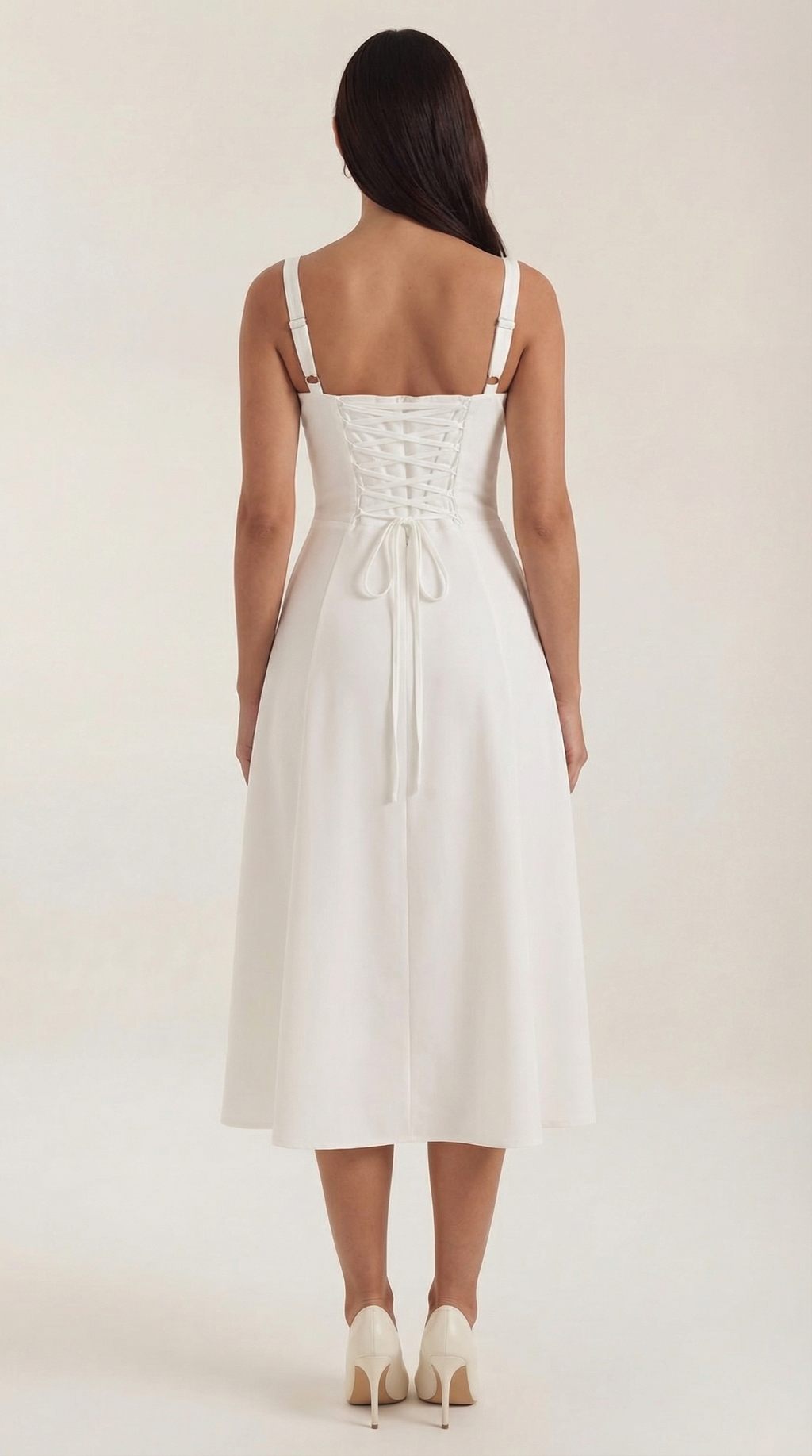 Jade Lace-Up Midi Dress — Women’s Sweetheart Neck A-Line Midi Dress with Side Slit Elegant Summer Dress