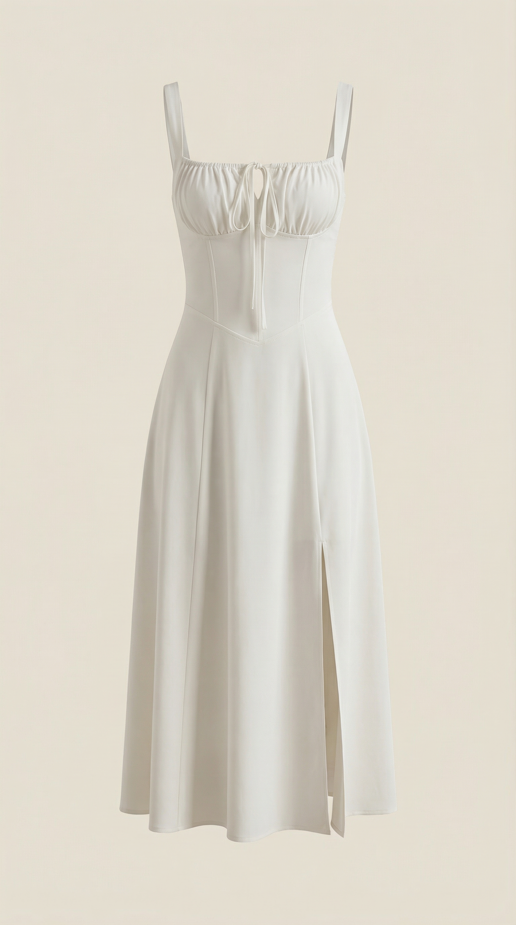 Jade Lace-Up Midi Dress — Women’s Sweetheart Neck A-Line Midi Dress with Side Slit Elegant Summer Dress