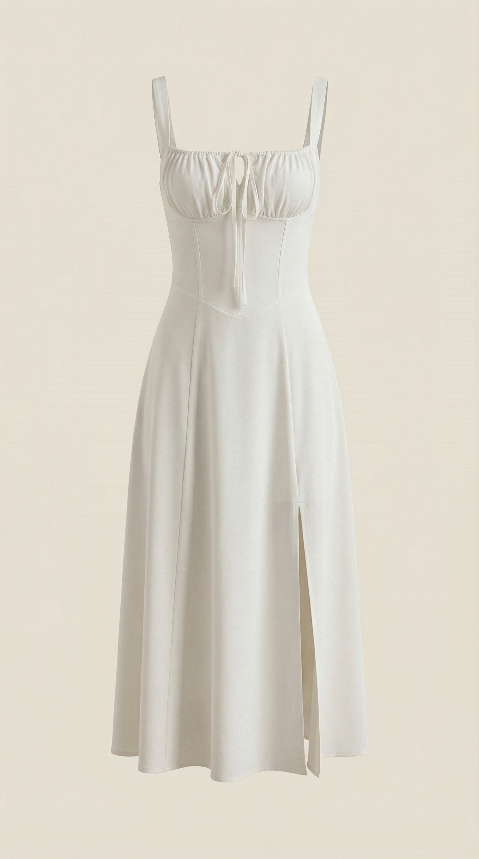 Jade Lace-Up Midi Dress — Women’s Sweetheart Neck A-Line Midi Dress with Side Slit Elegant Summer Dress