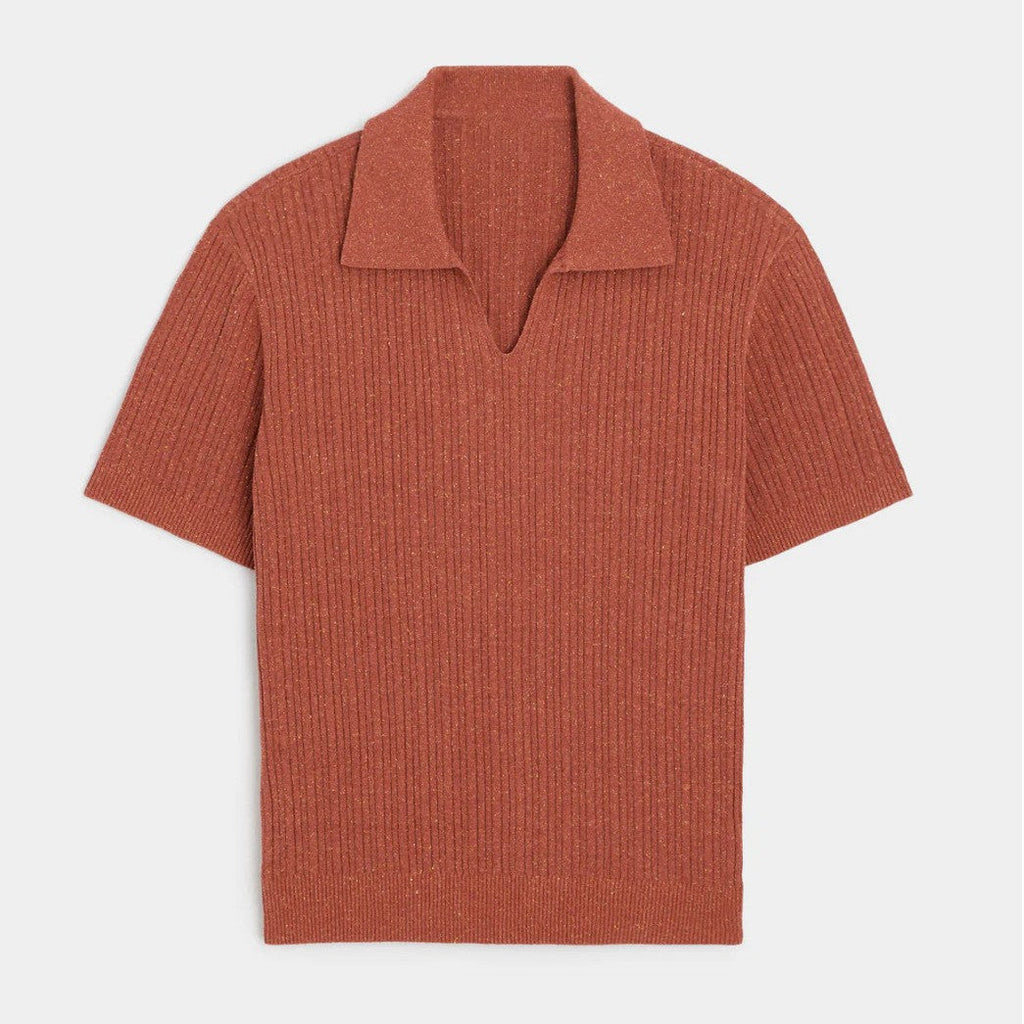 Men’s Ultrasoft Ribbed V-Neck Polo Shirt – Buttonless Johnny Collar Relaxed Fit Casual Top