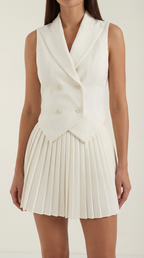 Kimberly Blazer Vest Skirt Set — Women’s Double-Breasted Sleeveless Blazer & Pleated Mini Skirt Power Suit