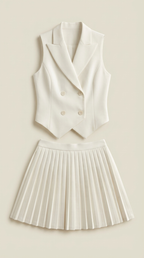 Kimberly Blazer Vest Skirt Set — Women’s Double-Breasted Sleeveless Blazer & Pleated Mini Skirt Power Suit
