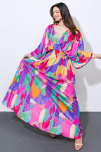 Women’s Surplice Maxi Dress – Kimono Sleeve Smocked Waist Open Back Dress