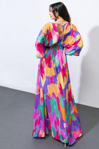 Women’s Surplice Maxi Dress – Kimono Sleeve Smocked Waist Open Back Dress