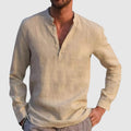 Men's Vitali Nomad Linen Shirt — Men’s Lightweight Stand Collar V-Neck Summer Casual Shirt