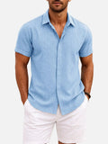 Men Linen Cotton Blend Spread Collar Button-Down Shirt