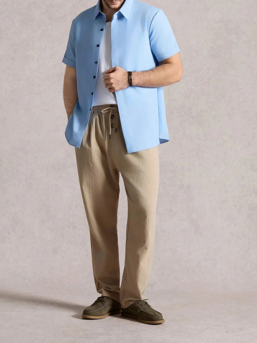 Men Linen Cotton Blend Spread Collar Button-Down Shirt