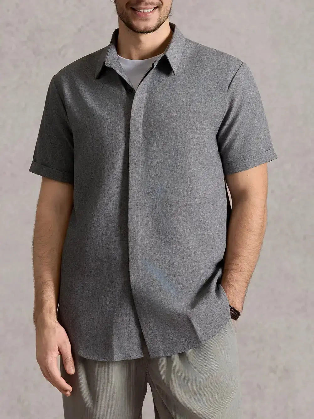 Men Linen Cotton Blend Spread Collar Button-Down Shirt