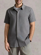 Men Linen Cotton Blend Spread Collar Button-Down Shirt