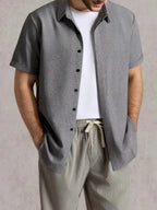 Men Linen Cotton Blend Spread Collar Button-Down Shirt