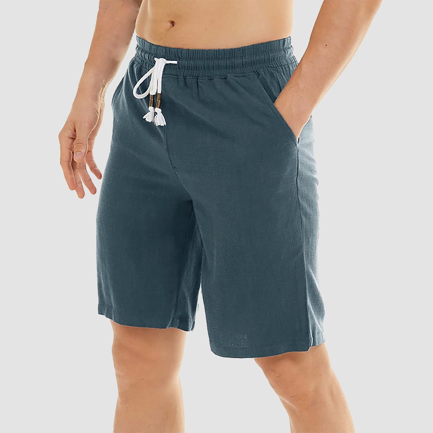 Men’s Cotton Linen Drawstring Shorts – Lightweight Summer Casual Beach Shorts