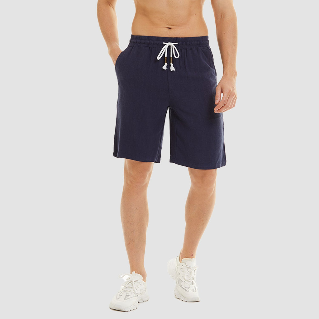 Men’s Cotton Linen Drawstring Shorts – Lightweight Summer Casual Beach Shorts