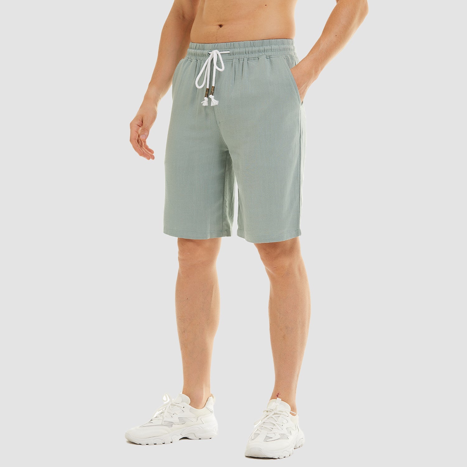 Men’s Cotton Linen Drawstring Shorts – Lightweight Summer Casual Beach Shorts