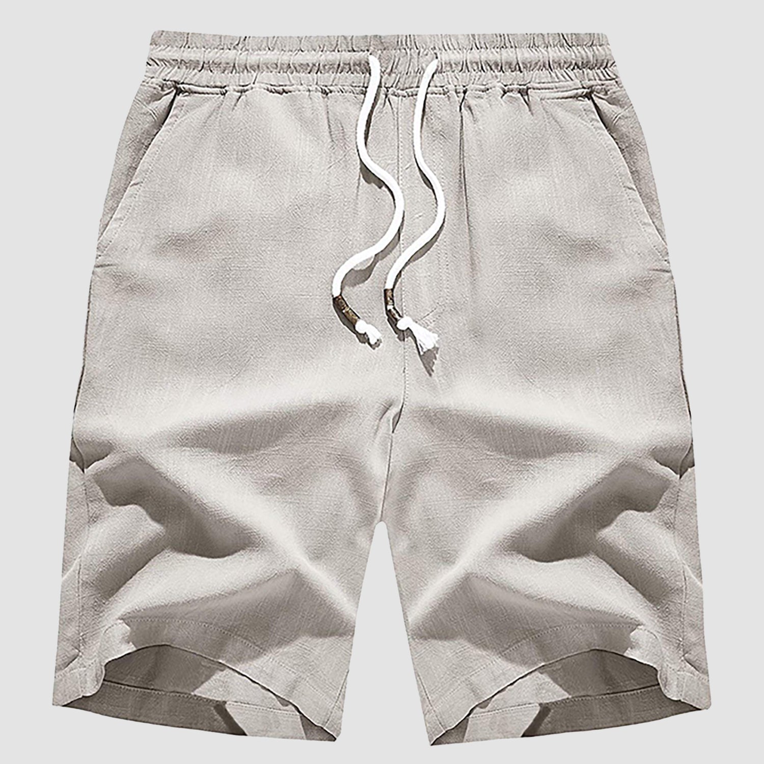 Men’s Cotton Linen Drawstring Shorts – Lightweight Summer Casual Beach Shorts