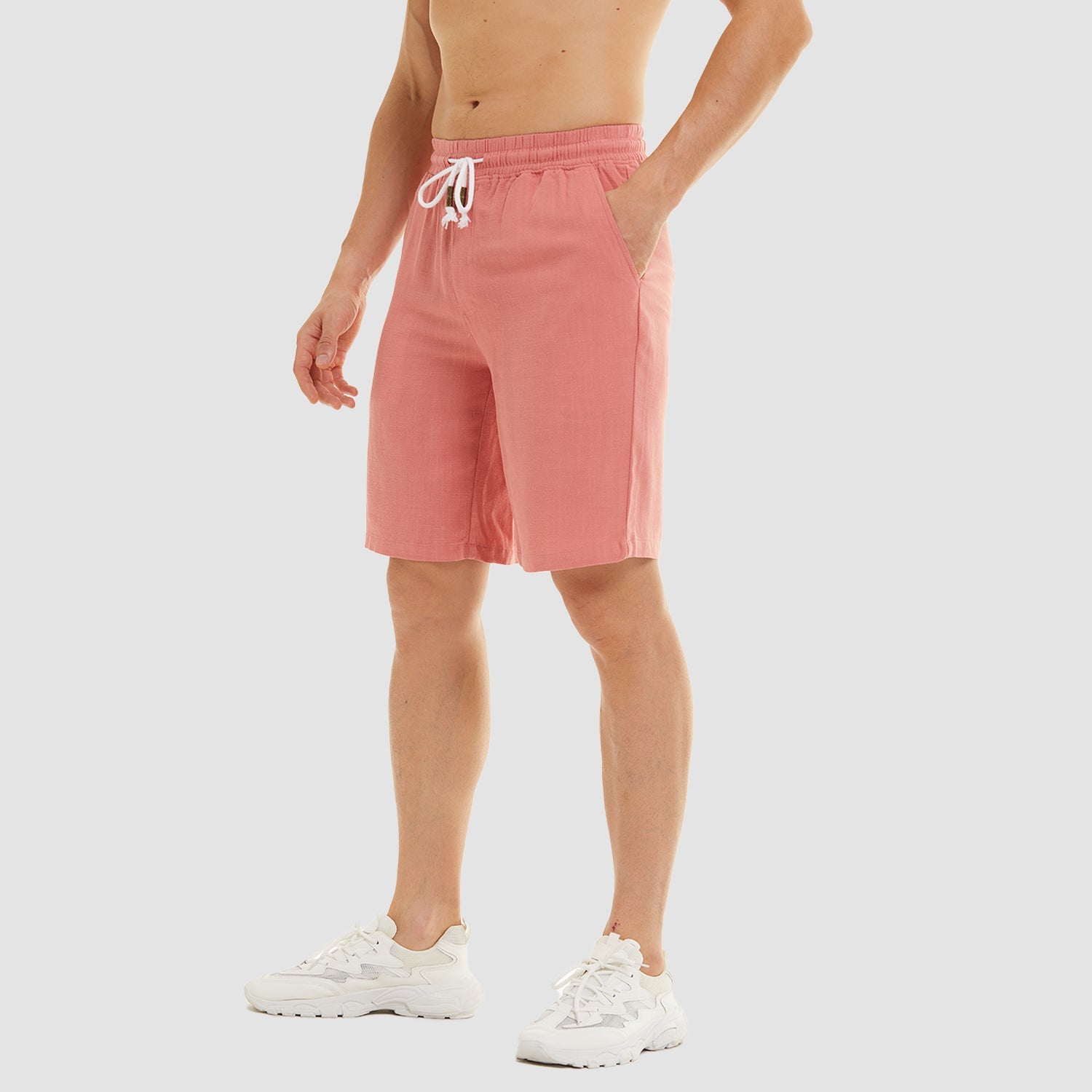 Men’s Cotton Linen Drawstring Shorts – Lightweight Summer Casual Beach Shorts