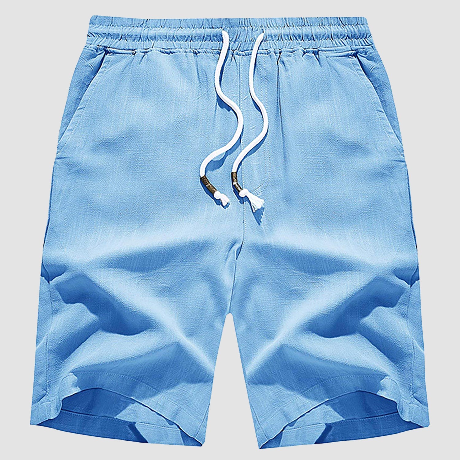 Men’s Cotton Linen Drawstring Shorts – Lightweight Summer Casual Beach Shorts