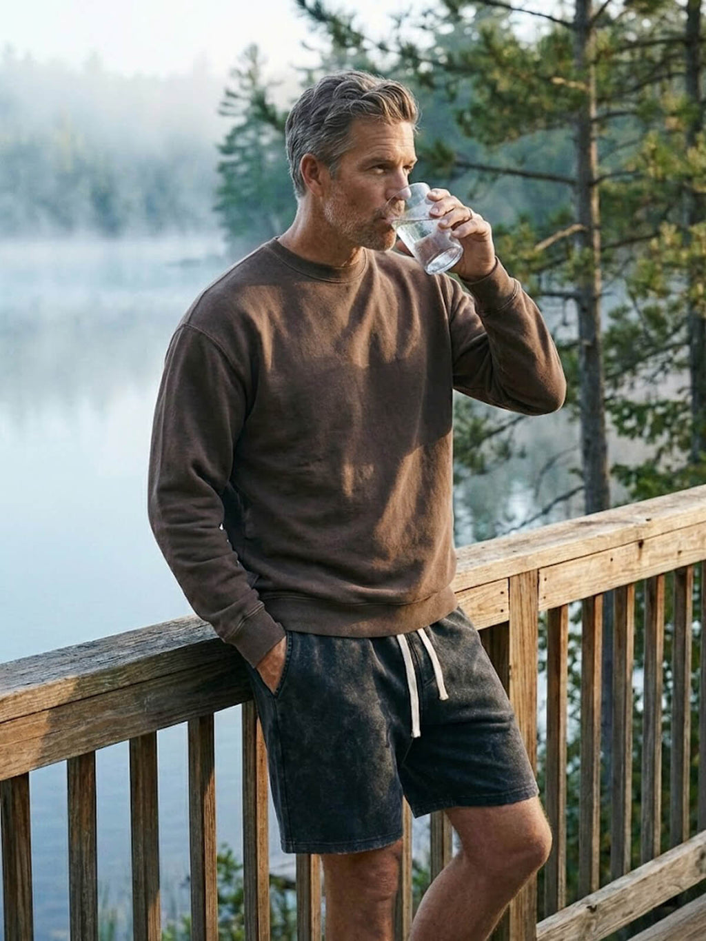Men Washed Cotton Drawstring Relaxed Fit Shorts