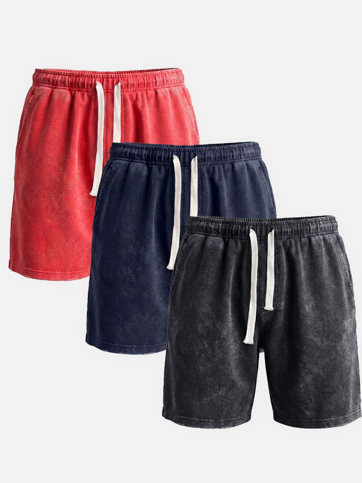 Men Washed Cotton Drawstring Relaxed Fit Shorts