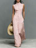 Stylish Linen Blend White Maxi Dress for Women
