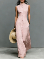 Stylish Linen Blend White Maxi Dress for Women