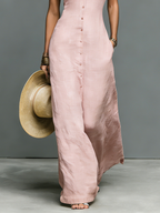 Stylish Linen Blend White Maxi Dress for Women