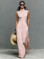 Stylish Linen Blend White Maxi Dress for Women