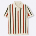 Men’s Quiet Luxury Textured Knit Shirt – Striped Hardware-Free Placket Relaxed Tailored Fit Top