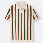 Men’s Quiet Luxury Textured Knit Shirt – Striped Hardware-Free Placket Relaxed Tailored Fit Top