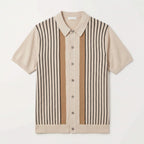 Men’s Striped Soft Knit Button-Up Shirt – Relaxed Fit Casual Smart Shirt