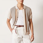Men’s Striped Soft Knit Button-Up Shirt – Relaxed Fit Casual Smart Shirt