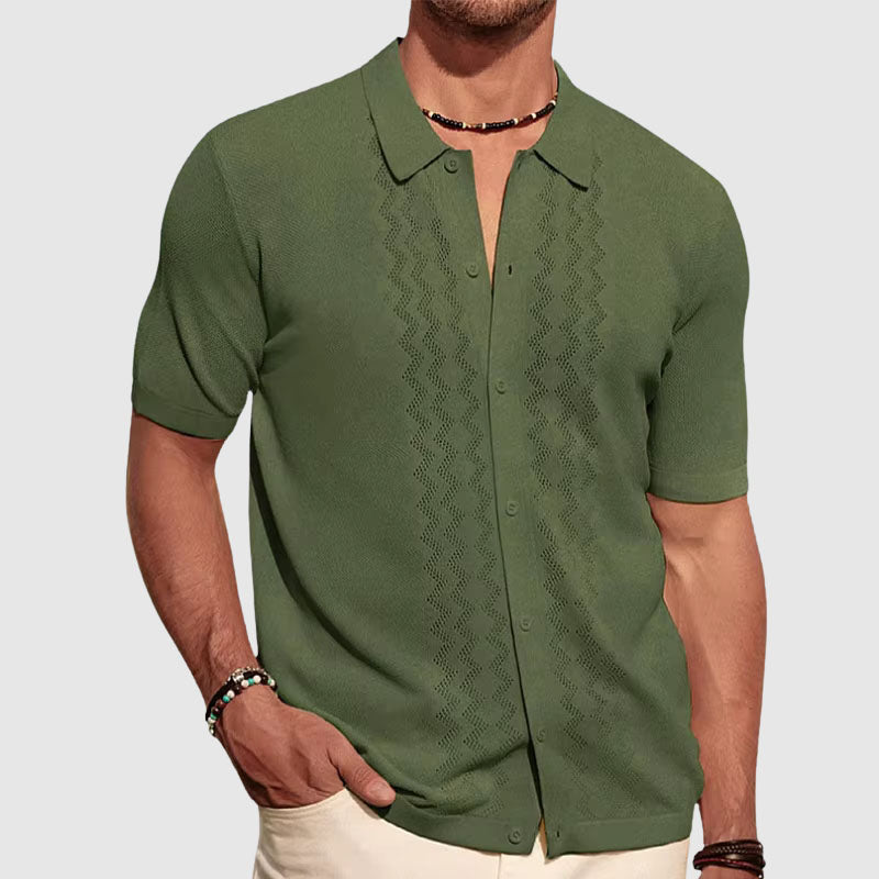 Vincent Russo Summer Knitted Shirt — Men’s Lightweight Geometric Short Sleeve Button-Up Summer Shirt