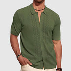 Vincent Russo Summer Knitted Shirt — Men’s Lightweight Geometric Short Sleeve Button-Up Summer Shirt