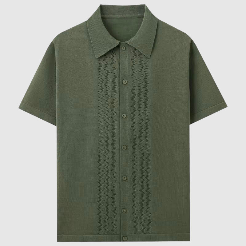Vincent Russo Summer Knitted Shirt — Men’s Lightweight Geometric Short Sleeve Button-Up Summer Shirt