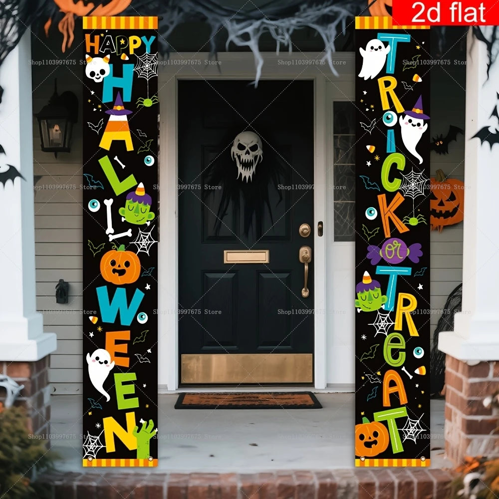 Happy Halloween Porch Banner - Pumpkin & Ghost Trick-or-Treat Wall Hanging