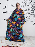 Oversized pumpkin hoodie blanket showing full width