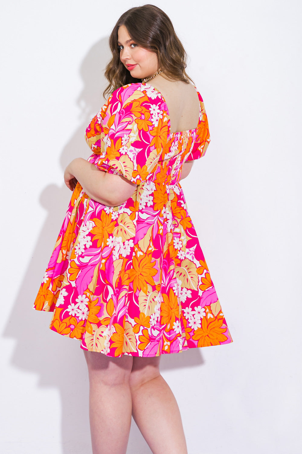 Printed Sweetheart Neck Puff Sleeve Mini Dress