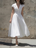 Chic White Linen Midi Dress for Women