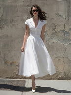 Chic White Linen Midi Dress for Women
