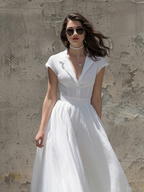 Chic White Linen Midi Dress for Women