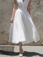 Chic White Linen Midi Dress for Women