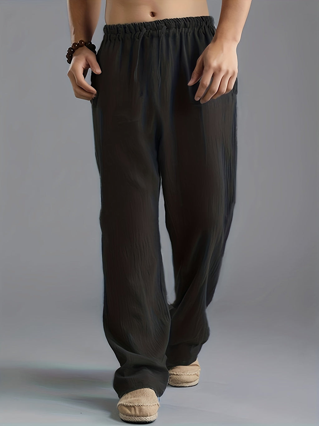 Men’s Linen Trousers – Breathable Lightweight Elastic Waist Casual Elegant Pants
