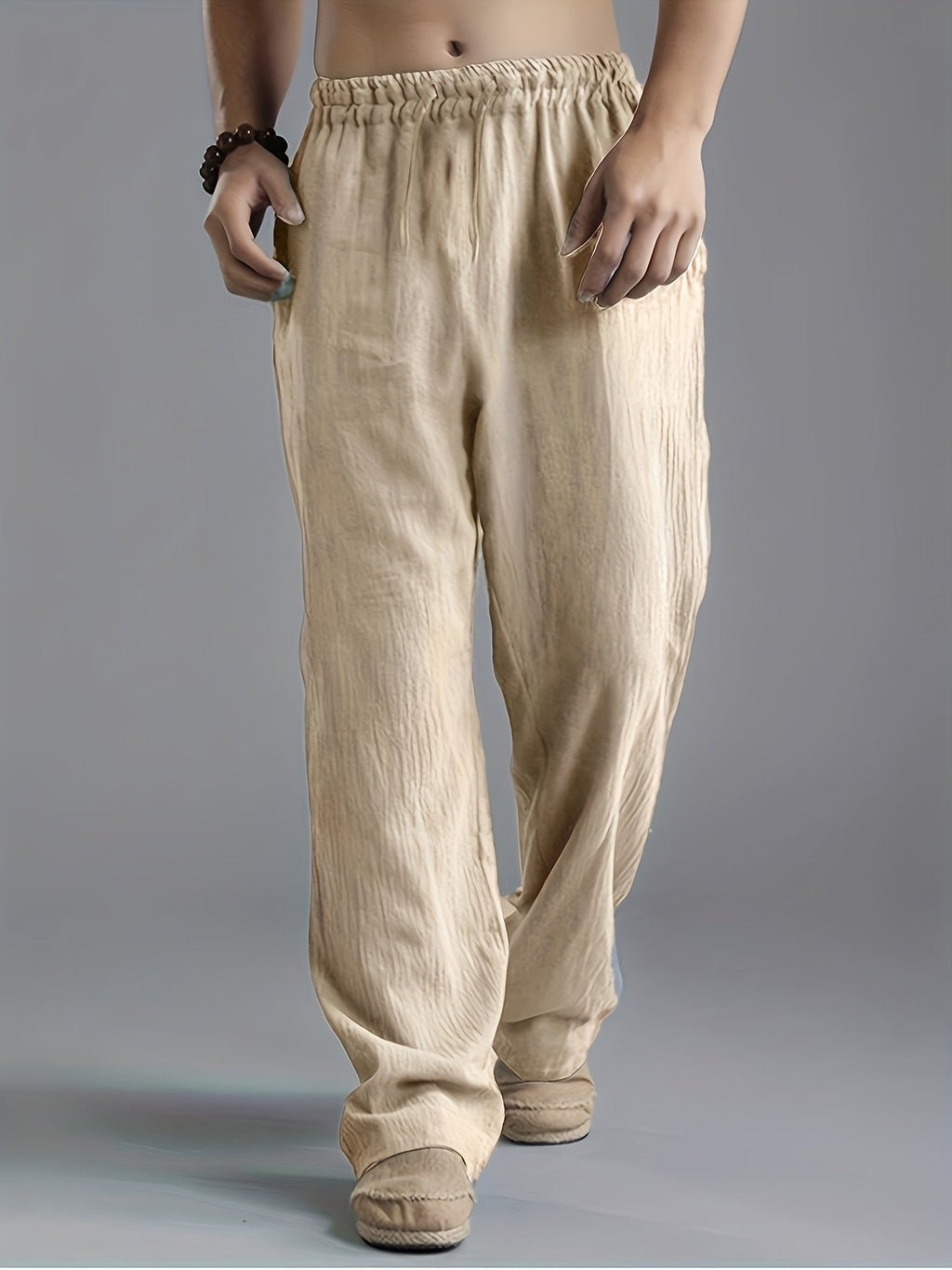 Men’s Linen Trousers – Breathable Lightweight Elastic Waist Casual Elegant Pants