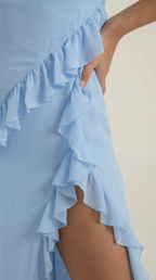 Women's Ruffled Maxi Dress — Women’s Square Neck High Slit Bodycon Ruffle Evening Gown