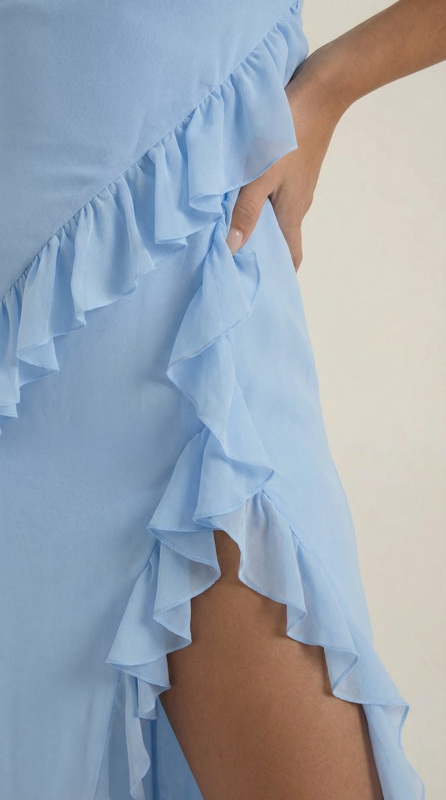 Women's Ruffled Maxi Dress — Women’s Square Neck High Slit Bodycon Ruffle Evening Gown