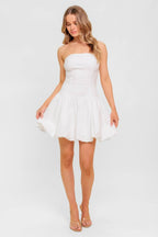 Women’s Strapless Twill Mini Dress – Drop Waist Bubble Hem Party Dress