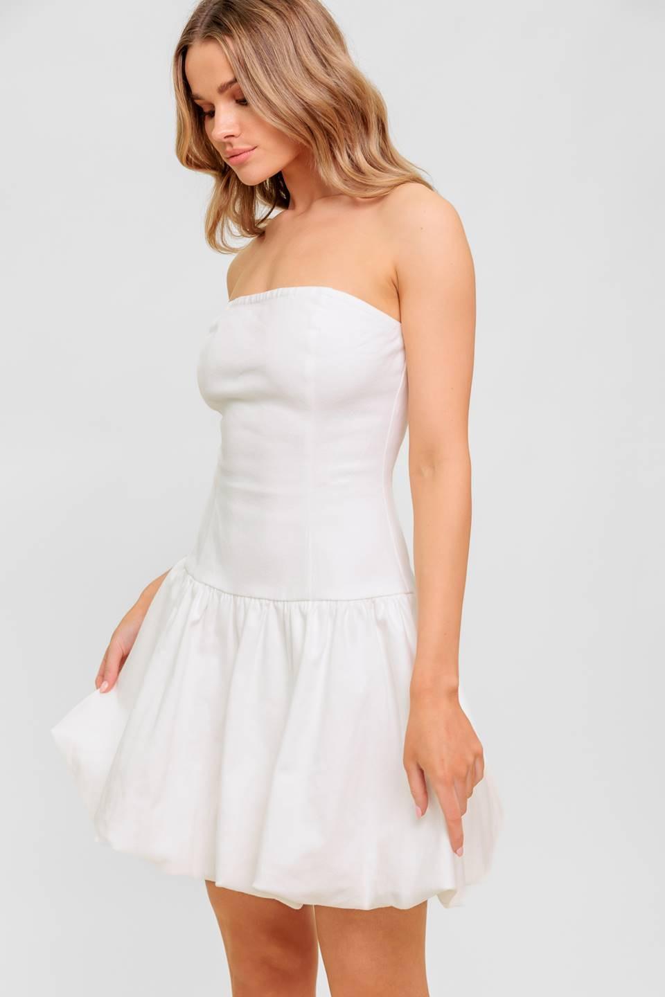 Women’s Strapless Twill Mini Dress – Drop Waist Bubble Hem Party Dress