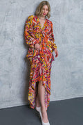 Women’s V-Neck Maxi Dress – Long Sleeve Tiered Ruffle Skirt Elastic Waist Dress