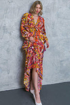 Women’s V-Neck Maxi Dress – Long Sleeve Tiered Ruffle Skirt Elastic Waist Dress