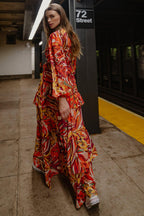Women’s V-Neck Maxi Dress – Long Sleeve Tiered Ruffle Skirt Elastic Waist Dress